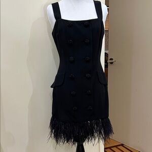 Elegant Black Feather Trim Mini Dress